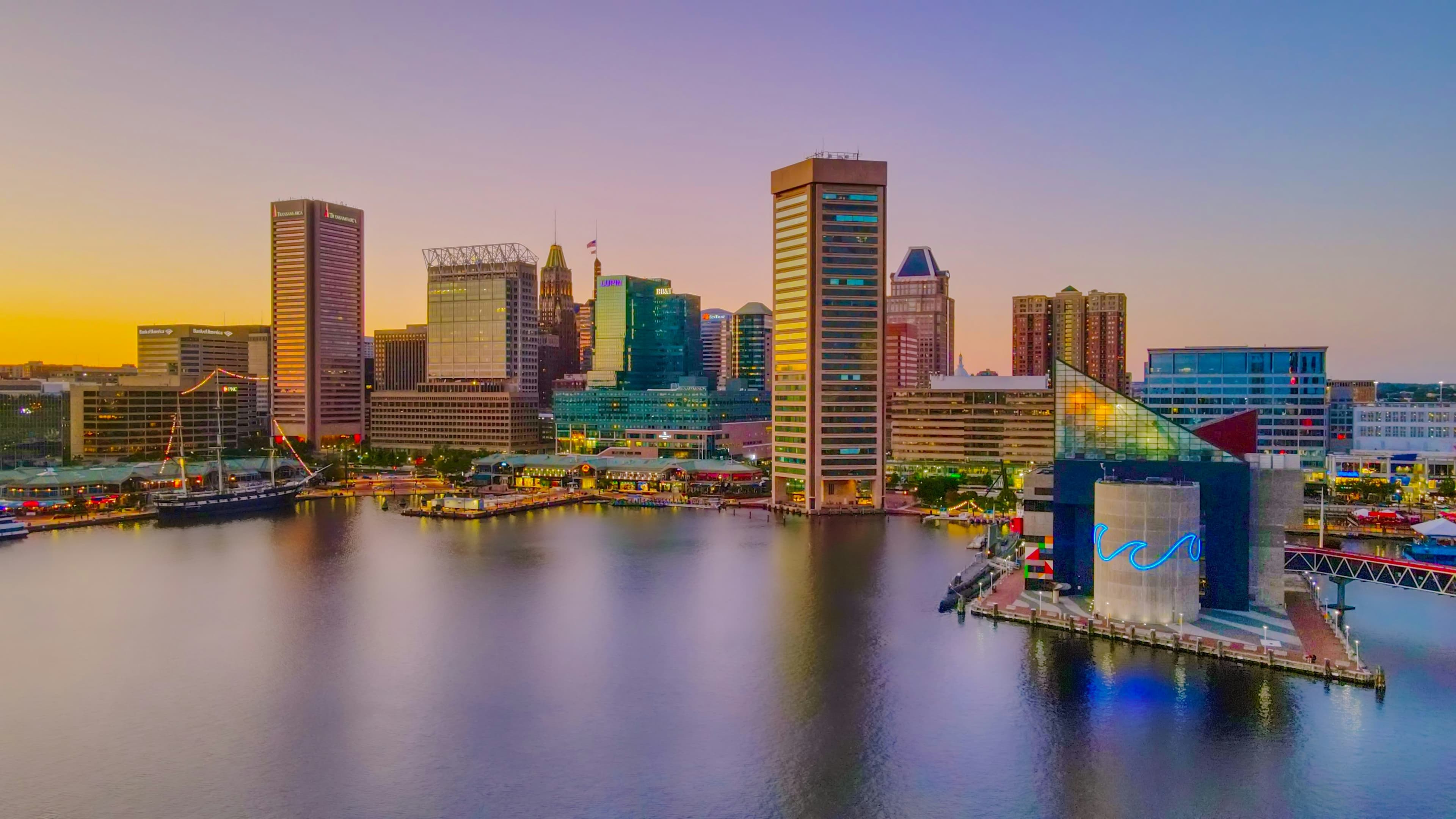 Baltimore City skyline at sunset