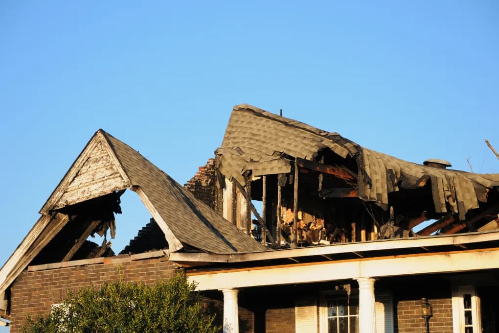 Fire-damaged house.