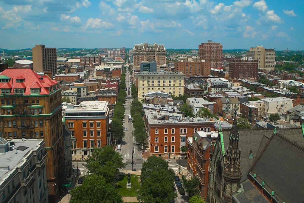 Bird's eye view of Baltimore City.